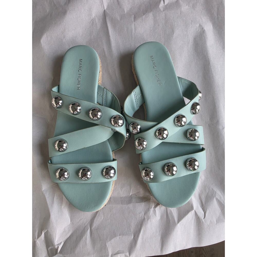 Marc Fisher Prisca Studded Slide Sandals Mint Green Size 8